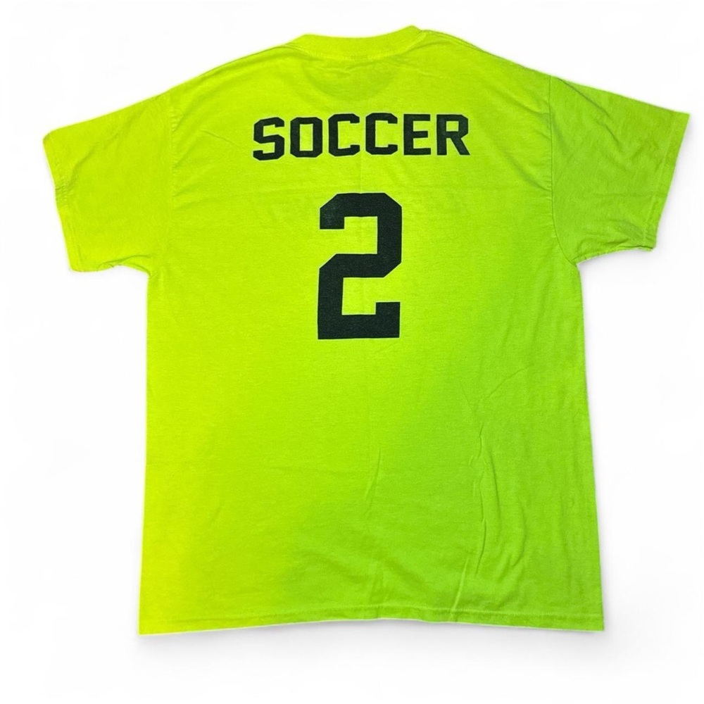 Gildan VTG 00s LA SPORTS NET Soccer No. 2 ⚽️ Neon Yellow Graphic Tee — LARGE